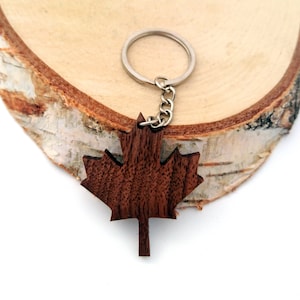 Wooden Canadian Maple Leaf Keychain, Walnut Wood, Canada Keychain, Environmental Friendly Green materials image 1