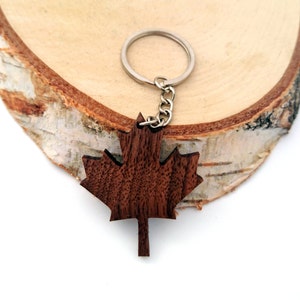 Wooden Canadian Maple Leaf Keychain, Walnut Wood, Canada Keychain, Environmental Friendly Green materials image 1