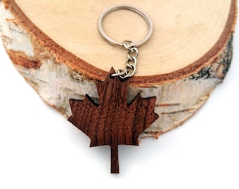 Wooden Canadian Maple Leaf Keychain, Walnut Wood, Canada Keychain, Environmental Friendly Green materials