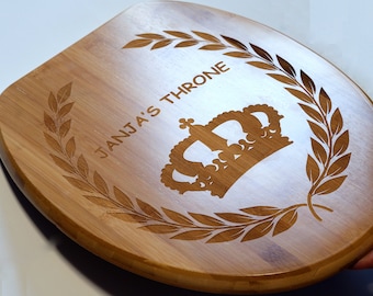 Cubierta de asiento de inodoro grabada con tapa y frente redondo, asiento de inodoro de madera, decoración del baño de la casa de la granja, regalos de calentamiento del apartamento de la casa personalizada