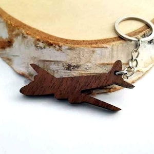 Wooden Airplane Keychain, Walnut Wood, Pilot Keychains, Custom laser engraved, Friendly Green materials image 1