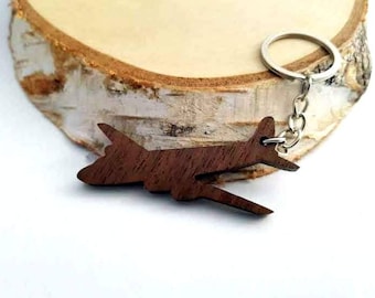 Wooden Airplane Keychain, Walnut Wood, Pilot Keychains, Custom laser engraved, Friendly Green materials