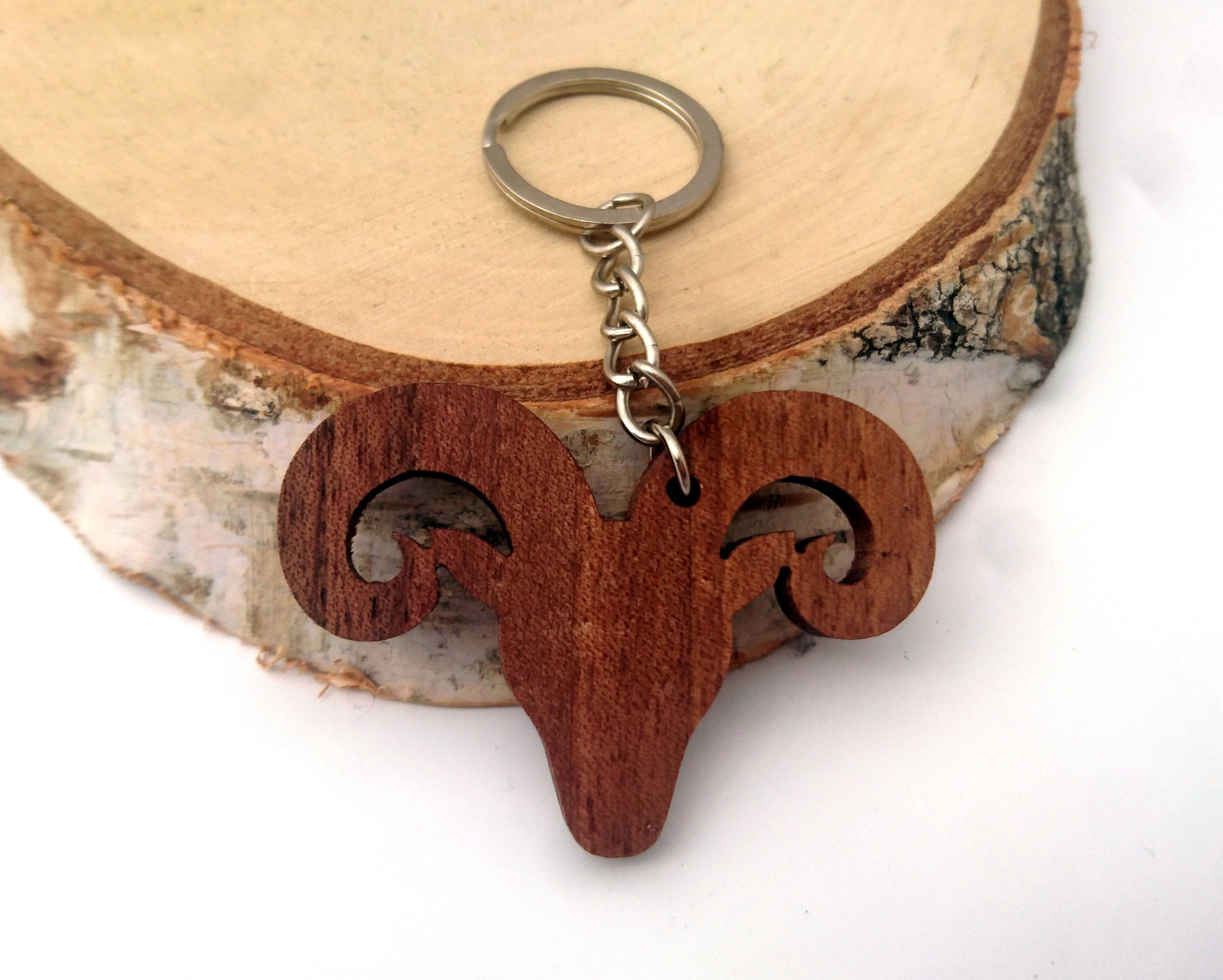 Ram Head Wooden Keychain Animal KeychainWalnut Wood Cool Etsy