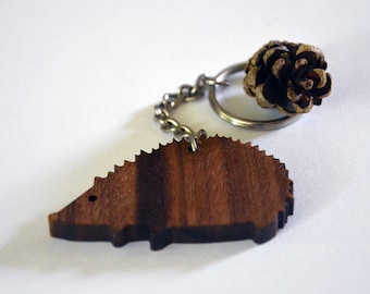 Wooden Hedgehog Keychain, Walnut Wood, Animal Keychain, Environmental Friendly Green materials