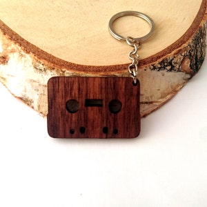 Tape Wooden Keychain, Walnut Wood, Cassette Keychain, Custom Engraved Keychain, Environmental Friendly Green materials