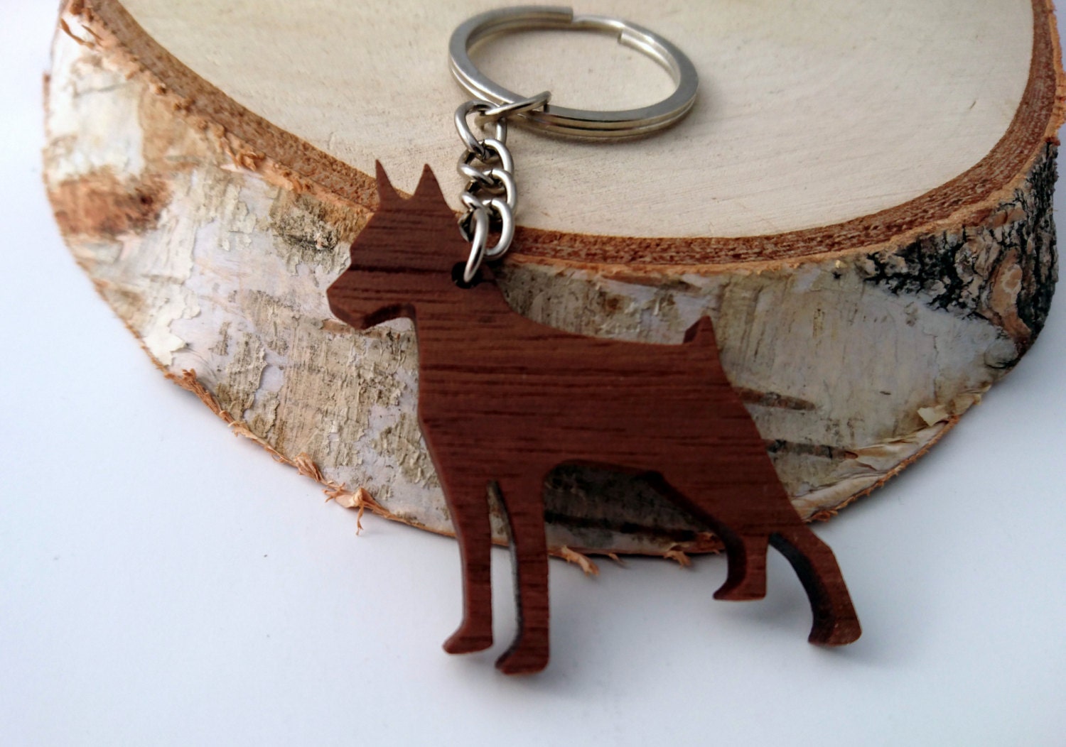Wooden Doberman Keychain, Walnut Wood, Dog Keychain, Environmental ...