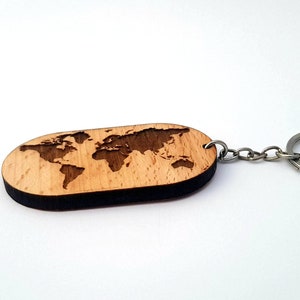 Houten sleutelhanger beuken wereldkaart, houten sleutelhanger Home Planet, milieuvriendelijke groene materialen