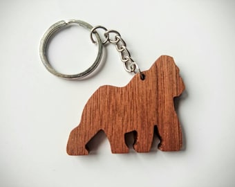 Houten gorillasleutelhanger, walnoothout, dierensleutelhanger, milieuvriendelijke groene materialen