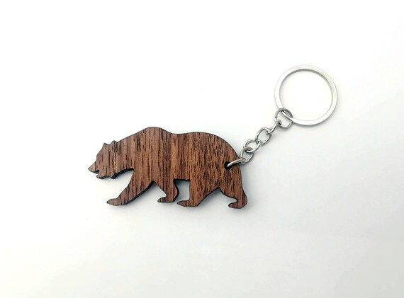 Wooden Bear Keychain, Walnut Wood, Animal Keychain, Environmental