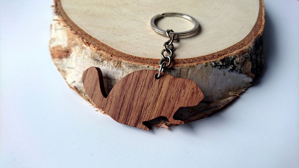 Wooden Beaver Keychain Walnut Wood Animal Keychain Etsy