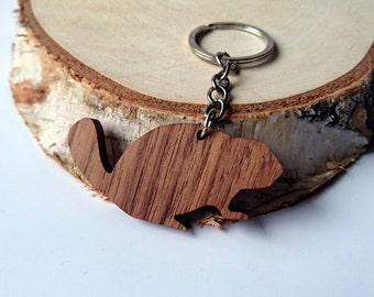 Wooden Beaver Keychain, Walnut Wood, Animal Keychain, Environmental Friendly Green materials