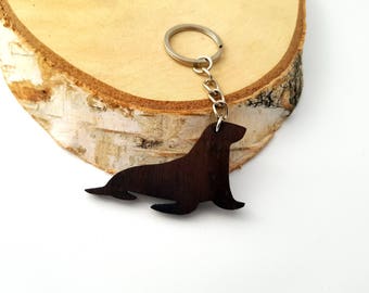 Wooden Sea lion Keychain, Walnut Wood, Animal Keychain, Environmental Friendly Green materials