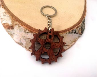 Sprocket Wooden Keychain, Bike Keychain, Walnut Wood, Cool Keychain, Environmental Friendly Green materials