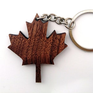 Wooden Canadian Maple Leaf Keychain, Walnut Wood, Canada Keychain, Environmental Friendly Green materials image 2