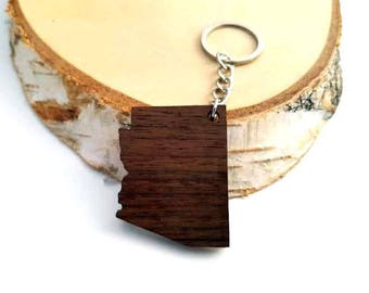 Arizona shape Wooden Keychain, Walnut Wood, USA States,  Custom Engravable Keychain, Environmental Friendly Green materials