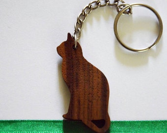 Wooden Cat Keychain, Walnut Wood, Animal Keychain, Environmental Friendly Green materials