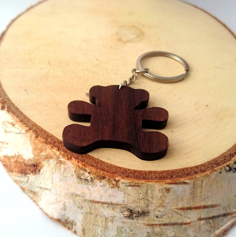 Teddy Bear Wooden Keychain Walnut Wood Toy Keychain Custom Etsy