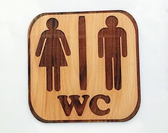 WC Sign for Men and Woman Restroom, Custom side, Bathroom sign, Restaurant decor, Wooden sign, Environmental Friendly Green materials