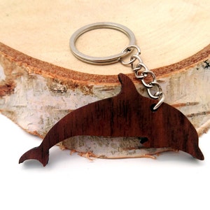 Wooden Dolphin Keychain, Walnut Wood, Animal Keychain, Environmental Friendly Green materials