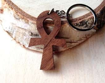 Wooden Ankh Sign Keychain, Walnut Wood, Sign Keychain, Egypt Keychain, Environmental Friendly Green materials