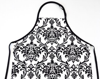 White and Black Damask | Kitchen Apron | Cooking Apron | Womens Apron | Garden Apron | Gift Apron