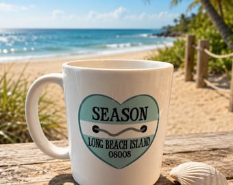 Beach badges coffee mug, badge coffee mug, beach mug, beach badge coffee cup, beach coffee mug, beachy mug, Long Beach Island