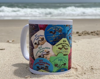 Beach badges coffee mug, badge coffee mug, beach mug, beach badge coffee cup, beach coffee mug, beachy mug, beach badge glass, ocean glass,