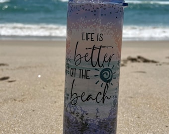 Beach tumbler, beach cup, beach mug, beach cups, beach water bottle, shore tumbler beach can, ocean water bottle, ocean tumbler