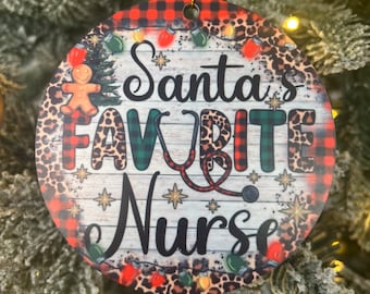 Santa’s Favorite Nurse, Personalized Custom Acrylic Ornament, Christmas Gift For Nurse