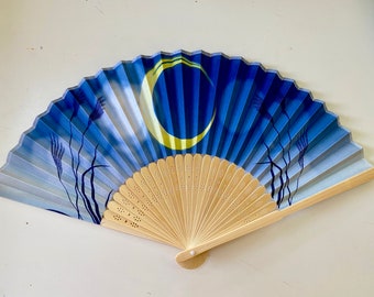 Moonlit Night Hand Fan -Handheld Folding Fan ,blue hand fan ,folding fan,Japanese hand fan