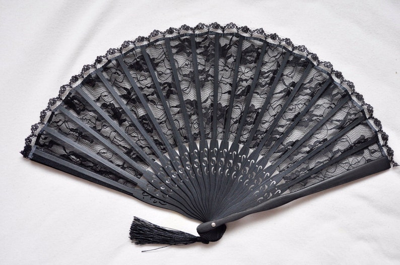 Black Lace Hand Fan handheld Folding Fan Spanish Hand Fan Etsy