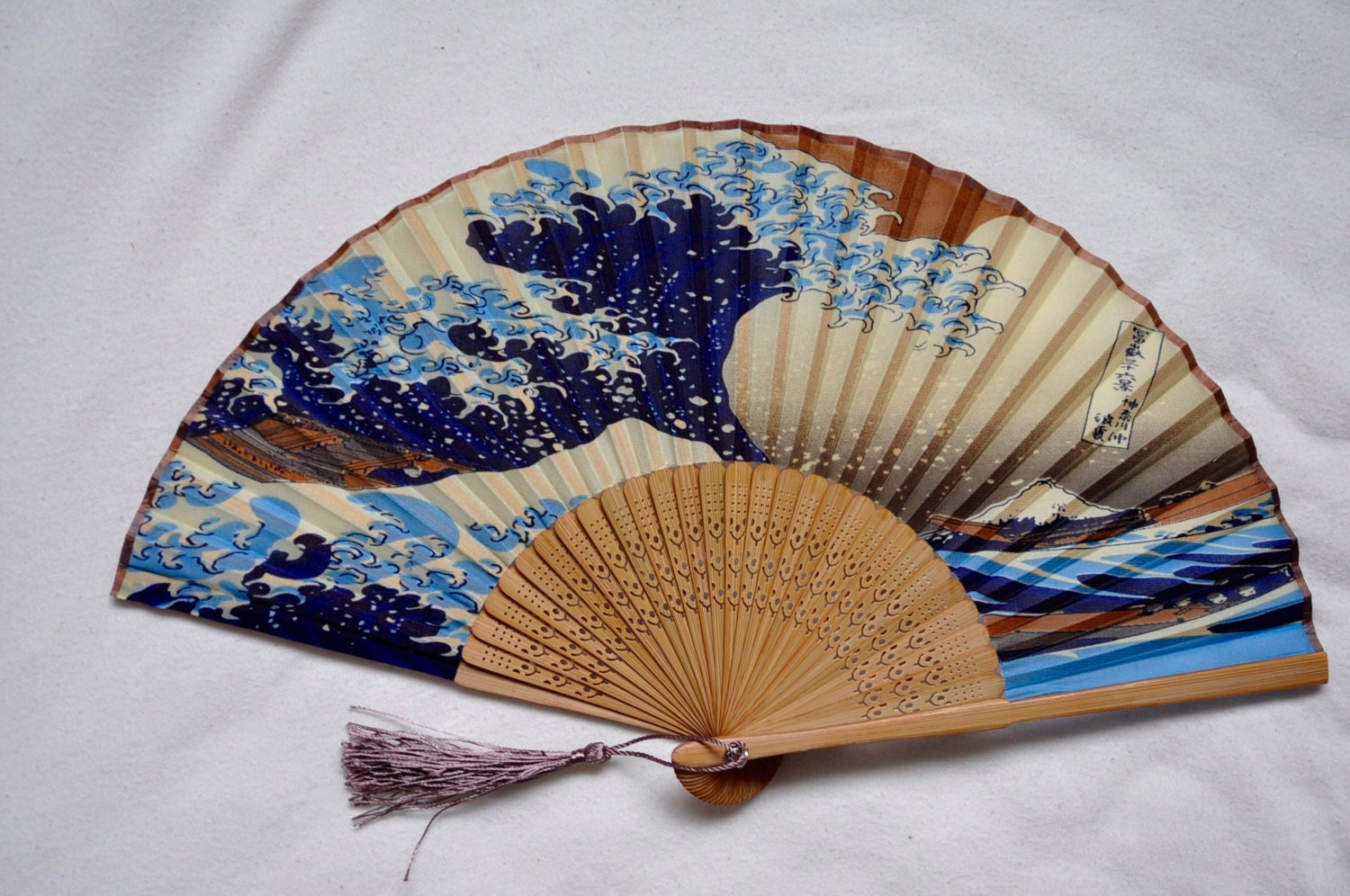 Japanese Silk Hand Fan With Sleeve -mount Fuji,handheld Folding