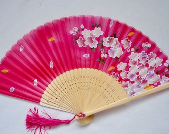 Silk Pink Sakura Hand Fan with sleeve -Handheld Folding Fan, Japanese Hand Fan,Japanese folding fan,Cherry blossom