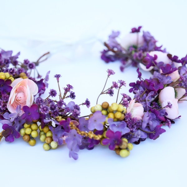 Purple flower crown headband, Flower headband, headband, wedding flower crown, bridal flower crown, bohemian flower crown, Fall floral crown