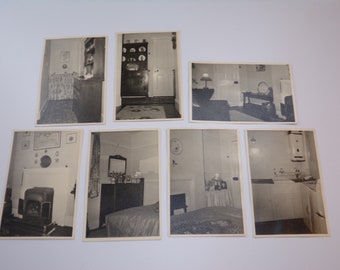 Seven 1950s Black and White Photos of House Interior, Furnishings, Vintage Interior Design, 1951