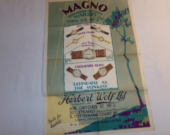 Large Vintage Advertising Poster - Magno Synchrometer Watches, c1930s, Art Deco, Rare, Jewellers