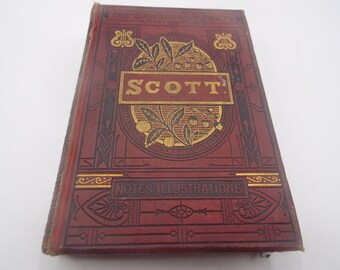 The Poetical Works of Sir Walter Scott, 1877, The Landsdowne Poets, antique victorienne illustrée relié