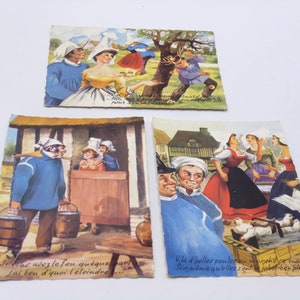 3 x French Saucy / Risque Postcards, Humour Illustrated Cartoon