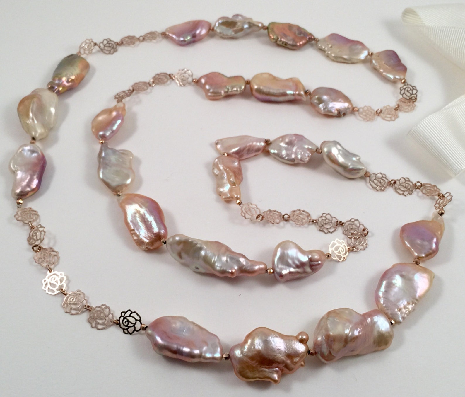 Very High Luster Freshwater Keshi Pearl Long Necklace Etsy