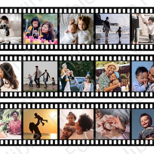 K&ouml;nnte beinhalten: Ein Filmstreifen mit 12 Fotos von Familien und Kindern. Die Fotos zeigen verschiedene Szenen, darunter Familien beim Spazierengehen, Spielen und Umarmen. Die Fotos sind alle in Farbe und in einer horizontalen Reihe angeordnet.