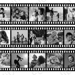 K&ouml;nnte beinhalten: Eine Schwarzwei&szlig;-Fotocollage von Familien und Kindern. Die Fotos sind in Form eines Filmstreifens angeordnet. Die Fotos zeigen Familien, die Zeit miteinander verbringen, spielen und lachen.
