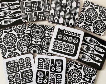 Monochrome Coasters, Scandinavian Mid-Century Modern Drink Coasters