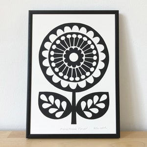 Retro Monochrome Flower Art, Size A4, Signed, Open Edition, Hand-Pulled Screen Print