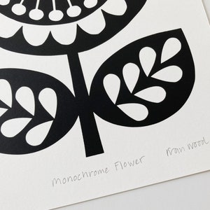 Retro Monochrome Flower Art, Size A4, Signed, Open Edition, Hand-Pulled Screen Print image 2