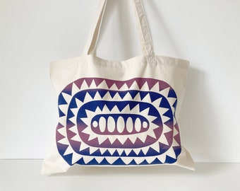 Tote Shoulder Bag, Mid-Century Inspired Print, Hand Screen-Printed, Strong Cotton Canvas