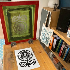 Monochrome Retro Flower Art, Hand Screen-Printed, Signed, Open Edition Print, Size A4 image 3