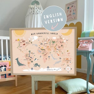Kunstdruk / foto Engelse versie "Wereldkaart" kinderkamer