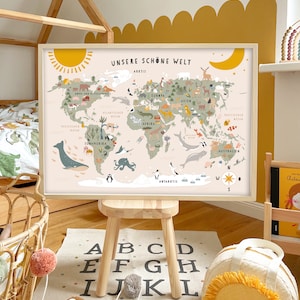 Kunstdruck / Bild "Weltkarte"Kinderzimmer grün/natur/salbei Welt Kinder Landkarte map worldmap