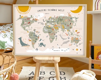 Kunstdruck / Bild "Weltkarte"Kinderzimmer grün/natur/salbei Welt Kinder Landkarte map worldmap