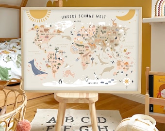 Kunstdruck / Bild "Weltkarte" nude grau natur Kinderzimmer
